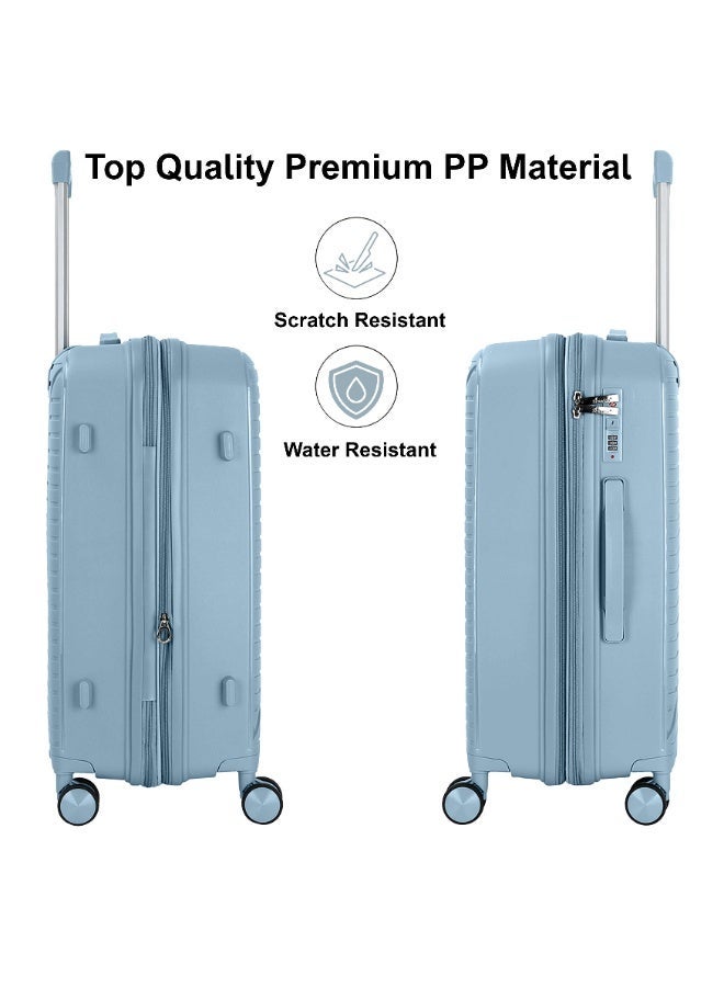 SENATOR Unisex Expandable Hard Case Luggage Lightweight PP Fashion Trolley Luggage with 4 Double Spinner Wheel and Safe Zippers KH1006-Grey Blue - Image 3