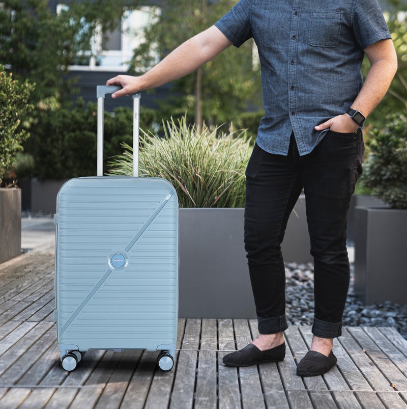 SENATOR Unisex Expandable Hard Case Medium Checked Lightweight PP Fashion Trolley Luggage with 4 Double Spinner Wheel and Safe Zippers KH1006, Grey Blue - Image 2