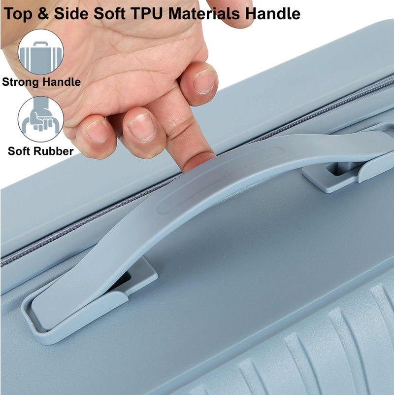 SENATOR Unisex Expandable Hard Case Medium Checked Lightweight PP Fashion Trolley Luggage with 4 Double Spinner Wheel and Safe Zippers KH1006, Grey Blue - Image 4