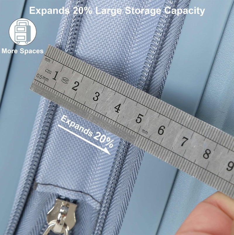 SENATOR Unisex Expandable Hard Case Medium Checked Lightweight PP Fashion Trolley Luggage with 4 Double Spinner Wheel and Safe Zippers KH1006, Grey Blue - Image 5