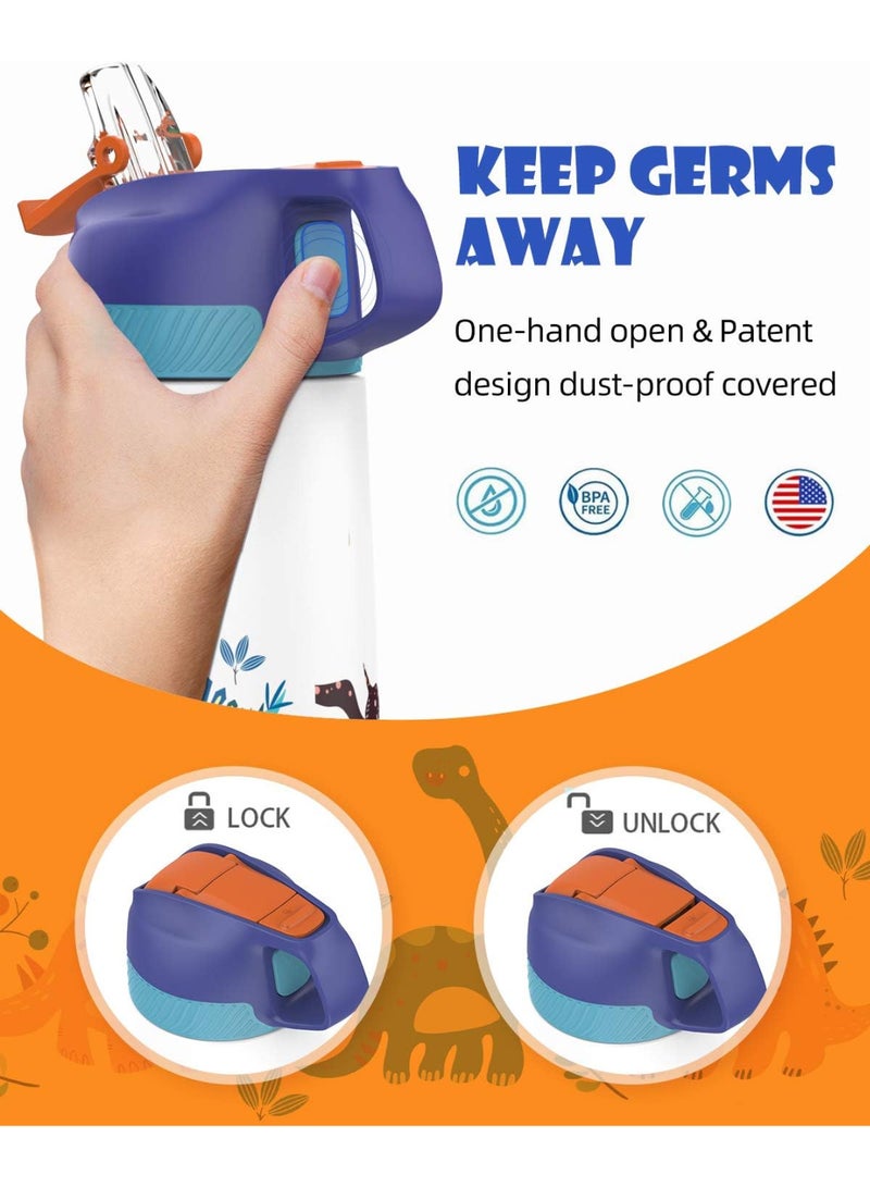 FjBottle Kids Stainless Steel Water Bottles with Straw, 12 oz Leak Proof Insulated Water Bottle Double Wall Keep Hot Cold Drinks Thermos Toddler Bottle with Handle BPA-Free for School - Image 3