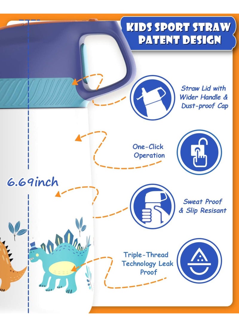 FjBottle Kids Stainless Steel Water Bottles with Straw, 12 oz Leak Proof Insulated Water Bottle Double Wall Keep Hot Cold Drinks Thermos Toddler Bottle with Handle BPA-Free for School - Image 4