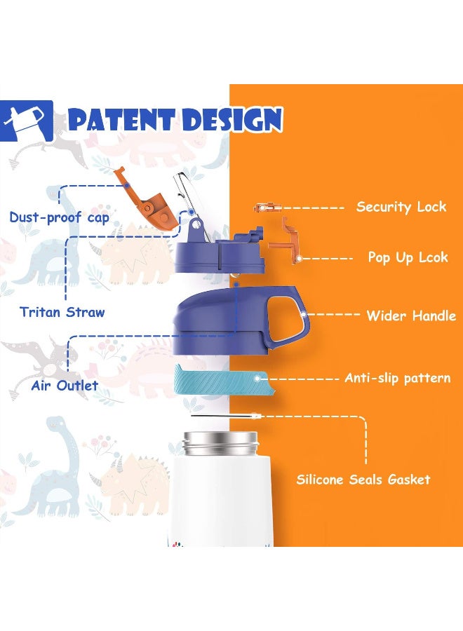 FjBottle Kids Stainless Steel Water Bottles with Straw, 12 oz Leak Proof Insulated Water Bottle Double Wall Keep Hot Cold Drinks Thermos Toddler Bottle with Handle BPA-Free for School - Image 2