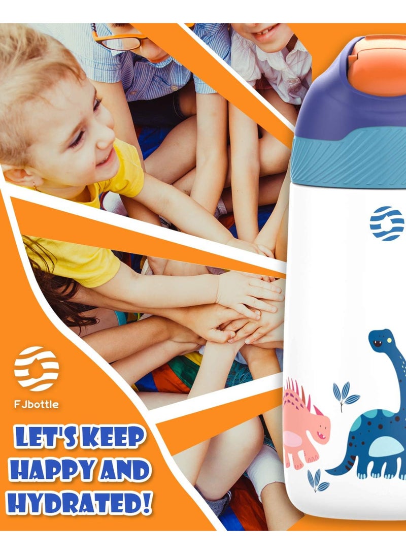 FjBottle Kids Stainless Steel Water Bottles with Straw, 12 oz Leak Proof Insulated Water Bottle Double Wall Keep Hot Cold Drinks Thermos Toddler Bottle with Handle BPA-Free for School - Image 5
