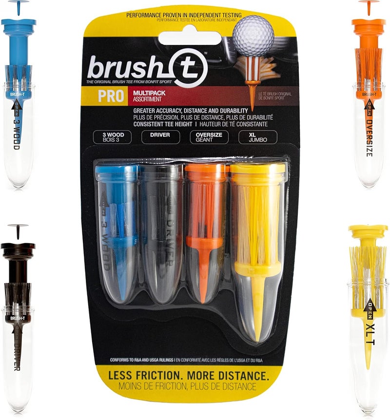 BRUSH T Premium Plastic Golf Tees, Unbreakable Innovative Design, Consistent Height, Perfect Golf Gift for Men and Women. Multiple sizes 2", 2.2", 2.4", 3 1/8" - 4 Pack (3 Wood, Driver, Oversize, XLT) - Image 1