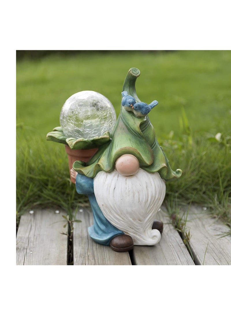 Zikra Garden Solar Genie Light, Garden Gnome Statue  Resin Gnome Figurine Carrying Magic Orb with Solar LED Lights, Outdoor Winter Decorations for Patio Yard Lawn Porch, Ornament Gift, 1 Pcs Set - Image 2