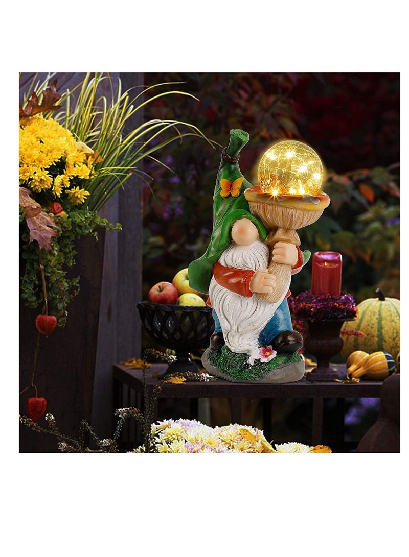 Zikra Garden Solar Genie Light, Garden Gnome Statue  Resin Gnome Figurine Carrying Magic Orb with Solar LED Lights, Outdoor Winter Decorations for Patio Yard Lawn Porch, Ornament Gift, 1 Pcs Set - Image 4