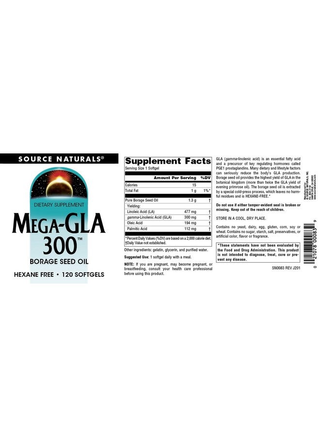 سورس ناتشورالز Source Naturals Mega-GLA 300 - زيت بذور لسان الثور الخالي من الهكسين - 120 كبسولة هلامية - Image 4