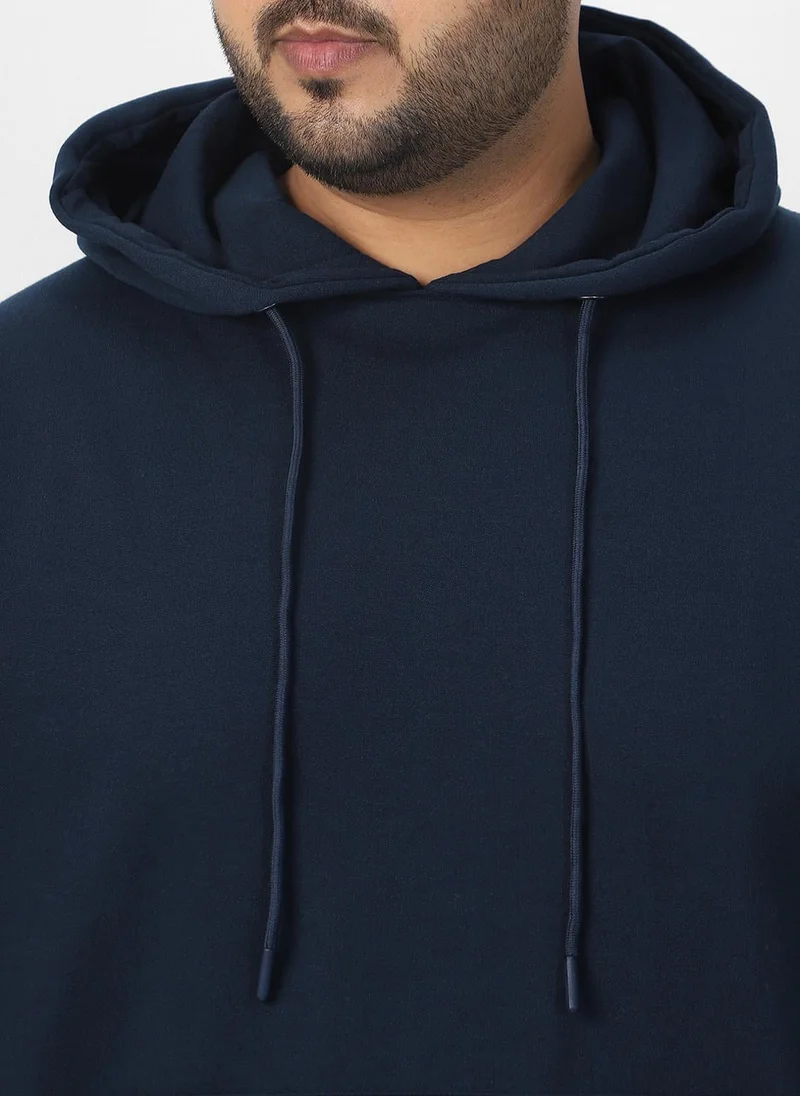 Urbano Fashion  Urbano Plus Men's Iris Navy Cotton Solid Oversized Hooded Neck Sweatshirt for Men | Best Price UAE