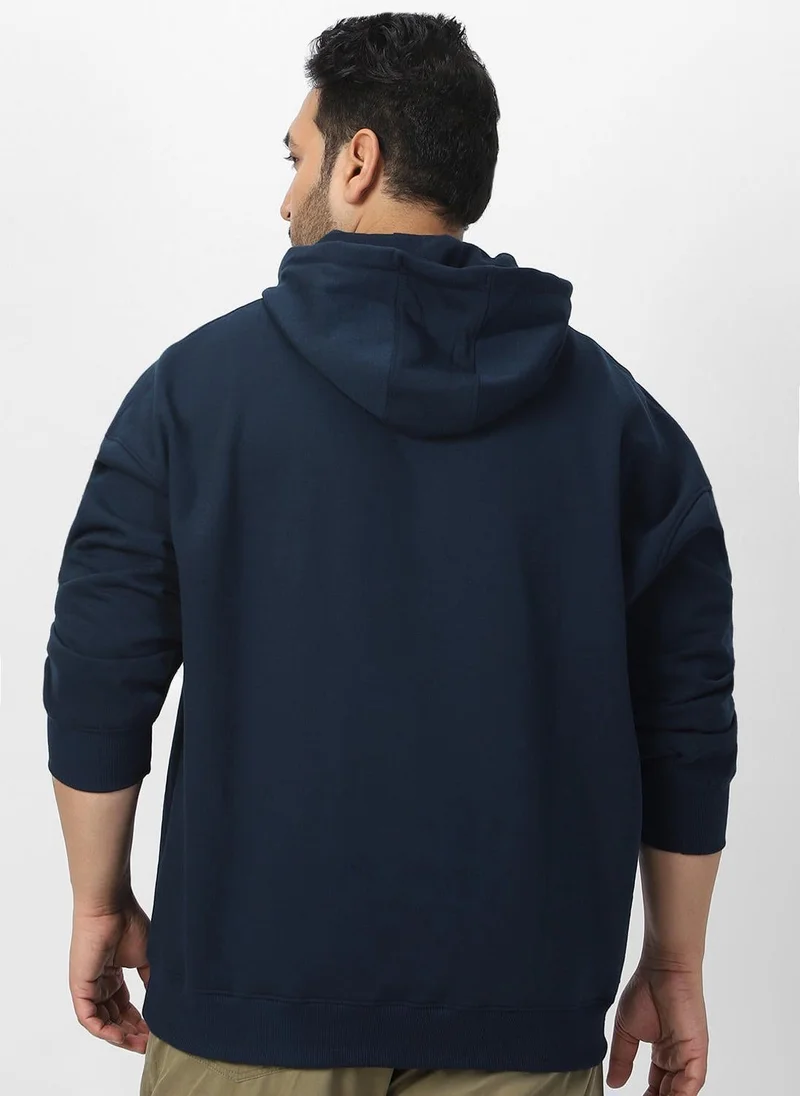 Urbano Fashion  Urbano Plus Men's Iris Navy Cotton Solid Oversized Hooded Neck Sweatshirt for Men | Best Price UAE