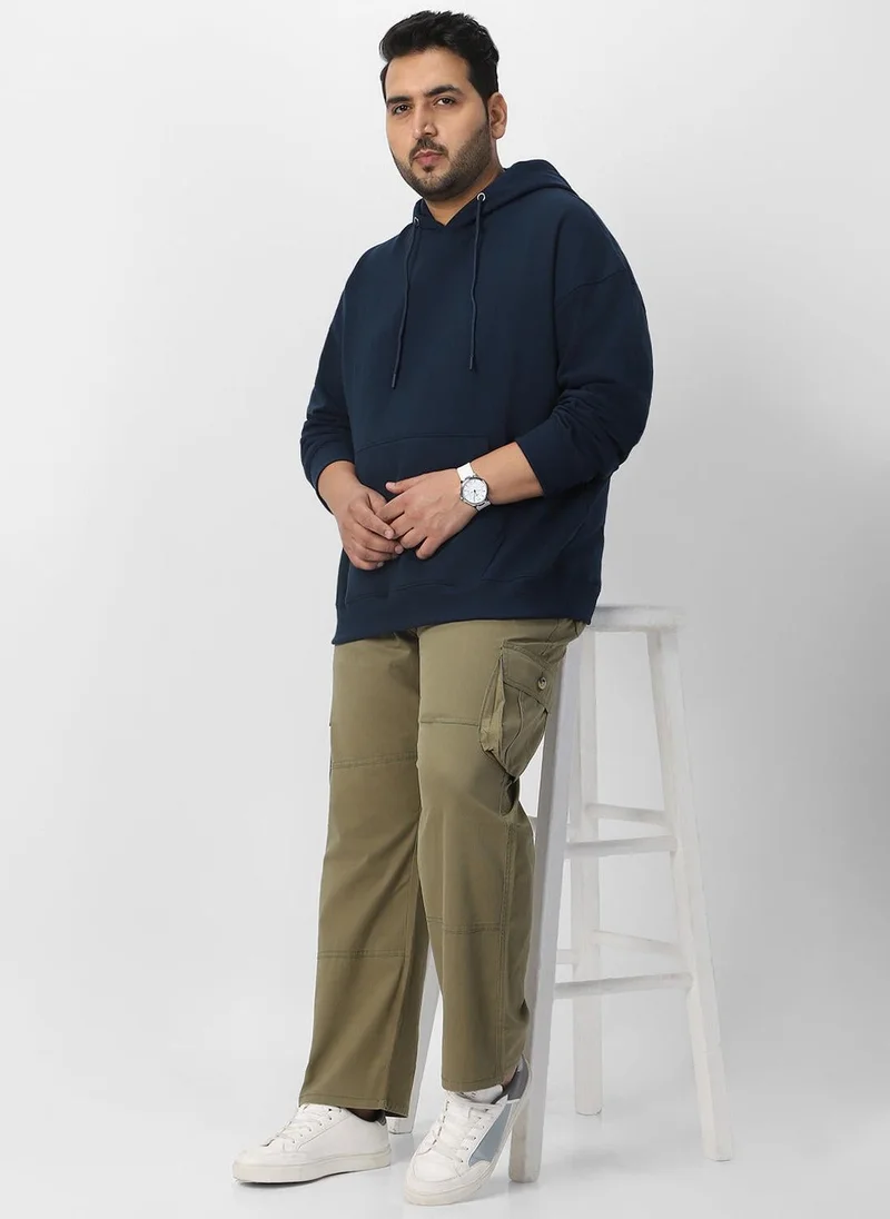 Urbano Fashion  Urbano Plus Men's Iris Navy Cotton Solid Oversized Hooded Neck Sweatshirt for Men | Best Price UAE