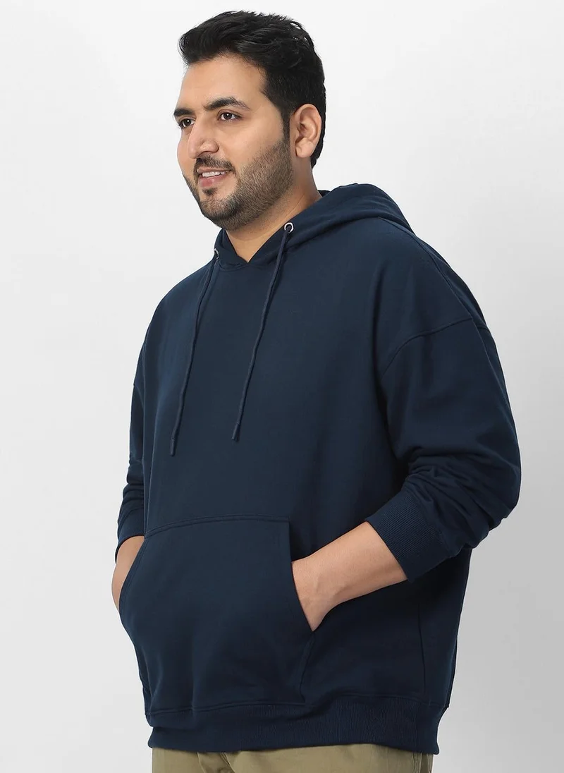 Urbano Plus Men's Iris Navy Cotton Solid Oversized Hooded Neck Sweatshirt