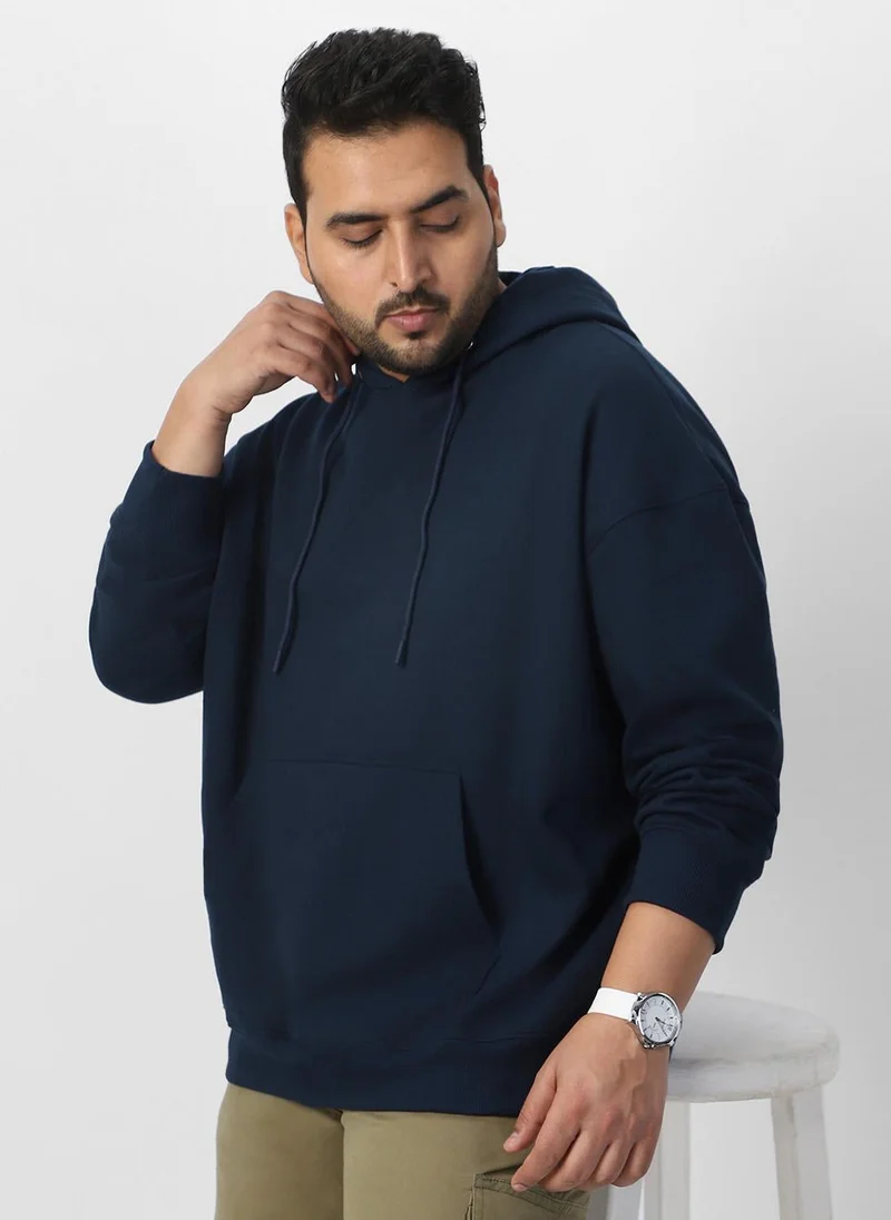 Urbano Fashion  Urbano Plus Men's Iris Navy Cotton Solid Oversized Hooded Neck Sweatshirt for Men | Best Price UAE