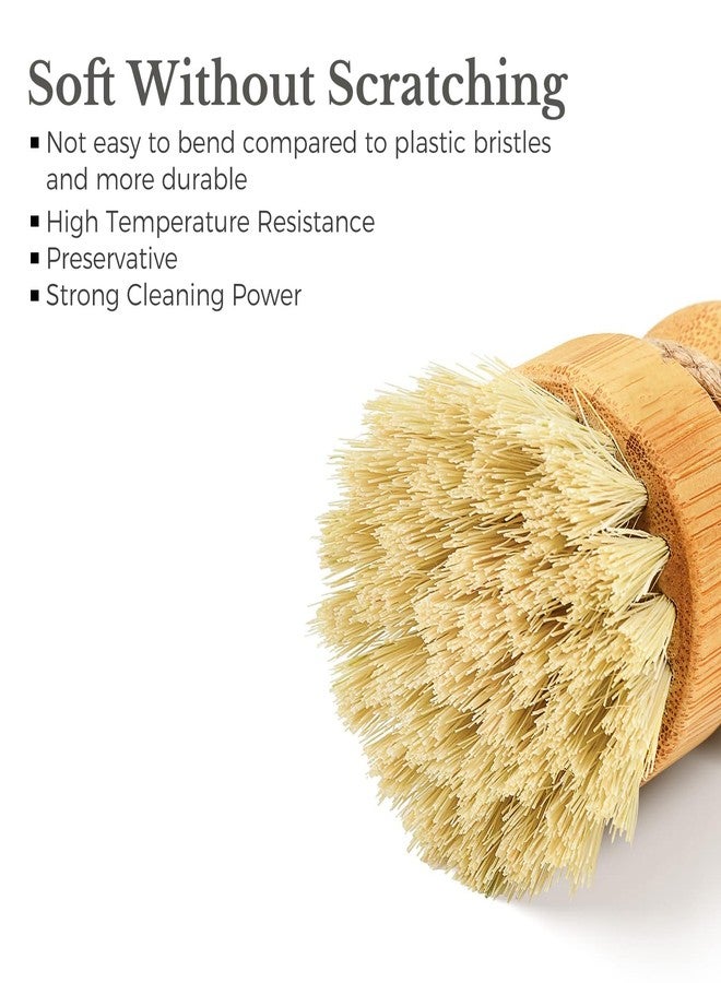 فرشاة أطباق من الخيزران من WVSAFV، فرشاة تنظيف صديقة للبيئة من السيزال مع حامل للسيراميك - فرشاة خشبية للأواني والأطباق والخضراوات (طبق سيراميك + قطعتان من السيزال) - Image 3