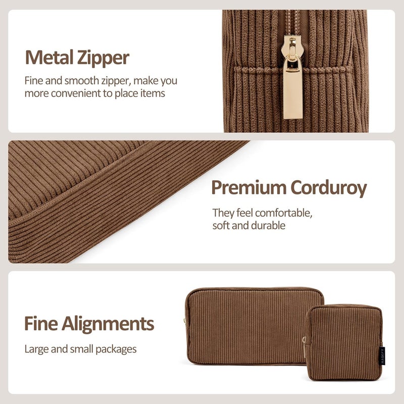 MAGEFY Small Makeup Bag for Purse Mini Cosmetics Bag Corduroy Cute Cosmetic Pouch for Women with Slip-in Pockets (Brown), Small-Brown-1pcs, Well-made Compact Size Corduroy Makeup Bags for Storage & - Image 3