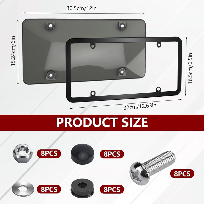 PLALEI 2PCS Clear License Plate Covers and Frames, Personalized License Plate Frame with Screws Screw Caps Washers, Rust-Proof Auto LicensePlate Holder, Universal License Protector for Standard US Plates General standard crafted - Image 2