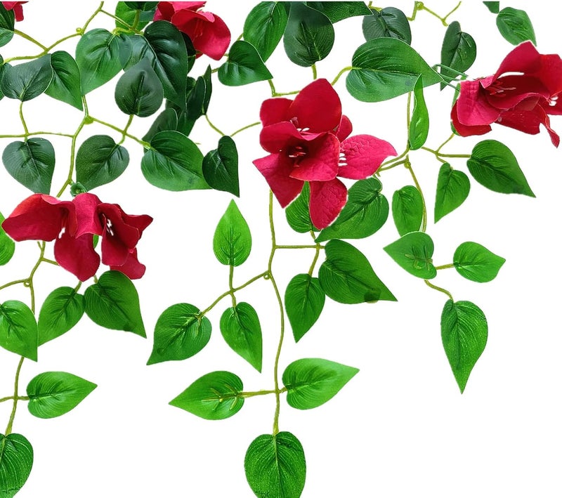 swerchor Pack of 4pcs Artificial Hanging Bougainvillea Silk Plastic Flower Vines Faux Plant for Indoor Outdoor Home Farmhouse Garden Porch Eave Wall Fence Wedding Party Decor (Fuchsia) - Image 5