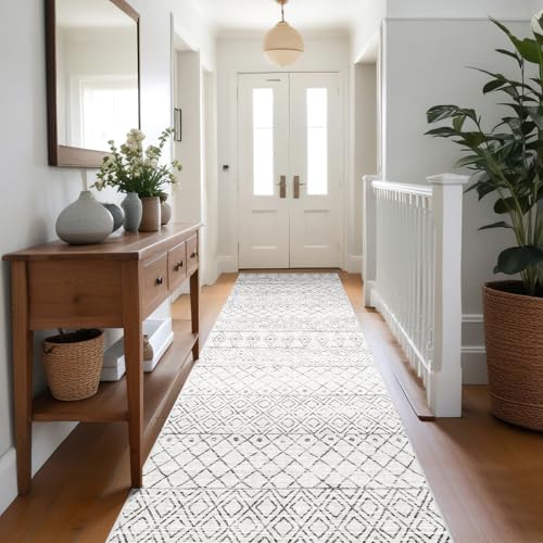 BYYVOO 3x10 Runner Rug for Hallway: Washable Rug Runners Low Pile Rug with Rubber Backing Floor Mat Non Slip Moroccan Indoor Carpet for Kitchen Bedroom Entryway 3x10 Geo Grey - Image 2