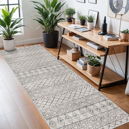 BYYVOO 3x10 Runner Rug for Hallway: Washable Rug Runners Low Pile Rug with Rubber Backing Floor Mat Non Slip Moroccan Indoor Carpet for Kitchen Bedroom Entryway 3x10 Geo Grey - Image 3