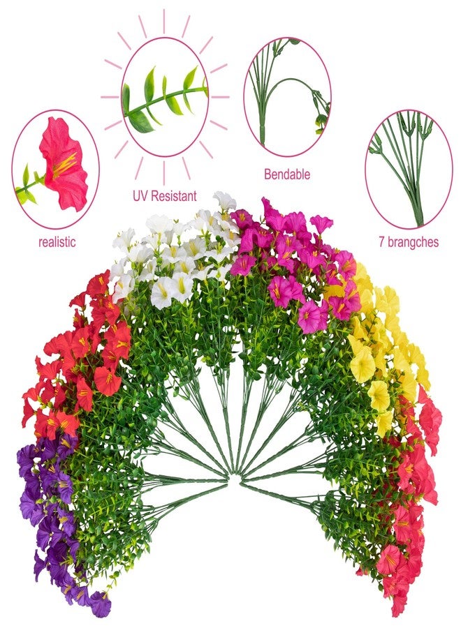 Besteek 24 Bundles Artificial Flowers for Outdoors, Fake Silk Morning Glory Faux Eucalyptus UV Resistant Plastic Plants for Outside Planter Porch Garden Patio Spring Summer Home Decoration, Mixed - Image 4