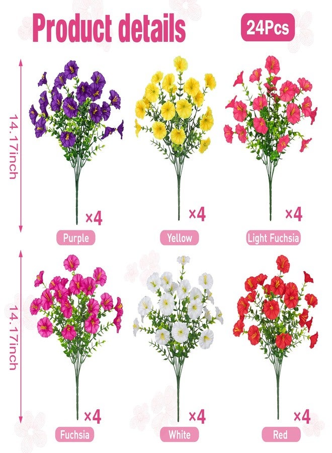 Besteek 24 Bundles Artificial Flowers for Outdoors, Fake Silk Morning Glory Faux Eucalyptus UV Resistant Plastic Plants for Outside Planter Porch Garden Patio Spring Summer Home Decoration, Mixed - Image 2