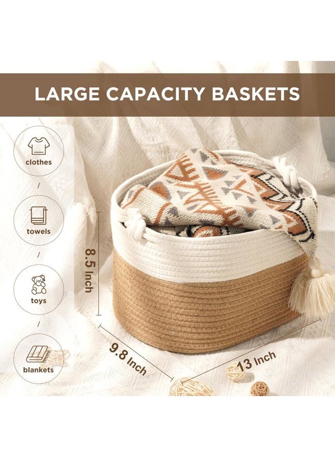Temary Woven Storage Baskets, Set of 3 Rope Baskets for Storage Clothes, Towels, Versatile Boho Storage Bins (Jute, 13"x9.8"x8.5") - Image 2