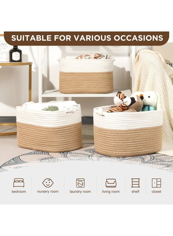 Temary Woven Storage Baskets, Set of 3 Rope Baskets for Storage Clothes, Towels, Versatile Boho Storage Bins (Jute, 13"x9.8"x8.5") - Image 3