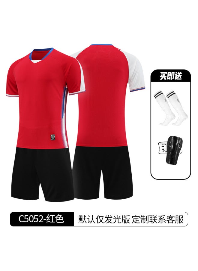 C5052-red (socks Leggings) Children's Football Game Campus Sports Meeting Team Uniform Set Toddler Football Jersey Jersey Quick-drying Training Uniform