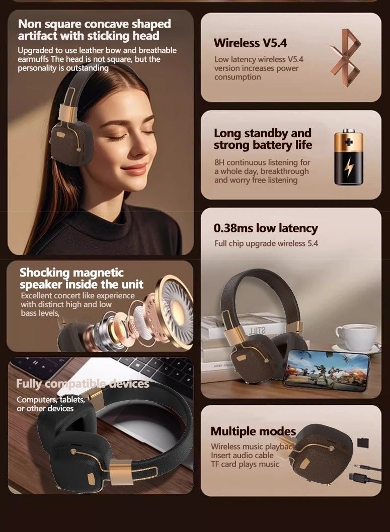 JBLTM Remote sensing retro small head-mounted Bluetooth headset, Bluetooth 5.4, wireless Bluetooth noise reduction, wireless music fashion headset, long-lasting battery life, suitable for travel photography, sports, games (brown)  - Image 3