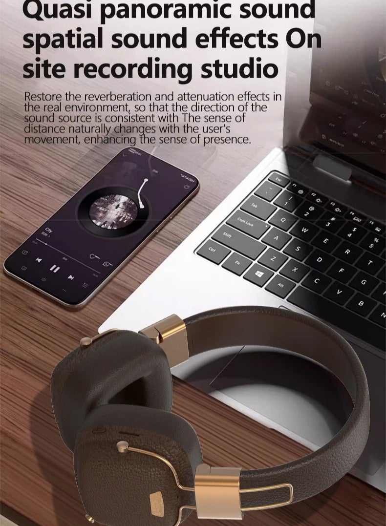 JBLTM Remote sensing retro small head-mounted Bluetooth headset, Bluetooth 5.4, wireless Bluetooth noise reduction, wireless music fashion headset, long-lasting battery life, suitable for travel photography, sports, games (brown)  - Image 4