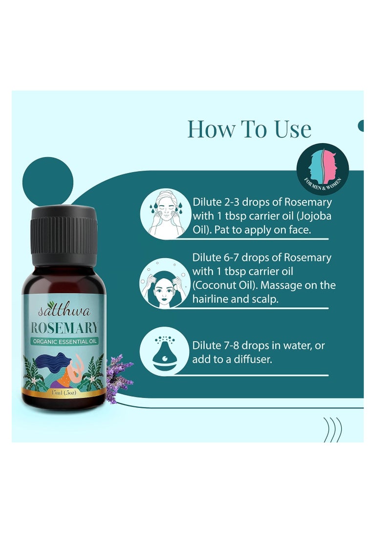 Satthwa Rosemary Essential Oil 100% Pure and Organic for Healthy Hair Scalp Hair Roots 15ml - Image 4