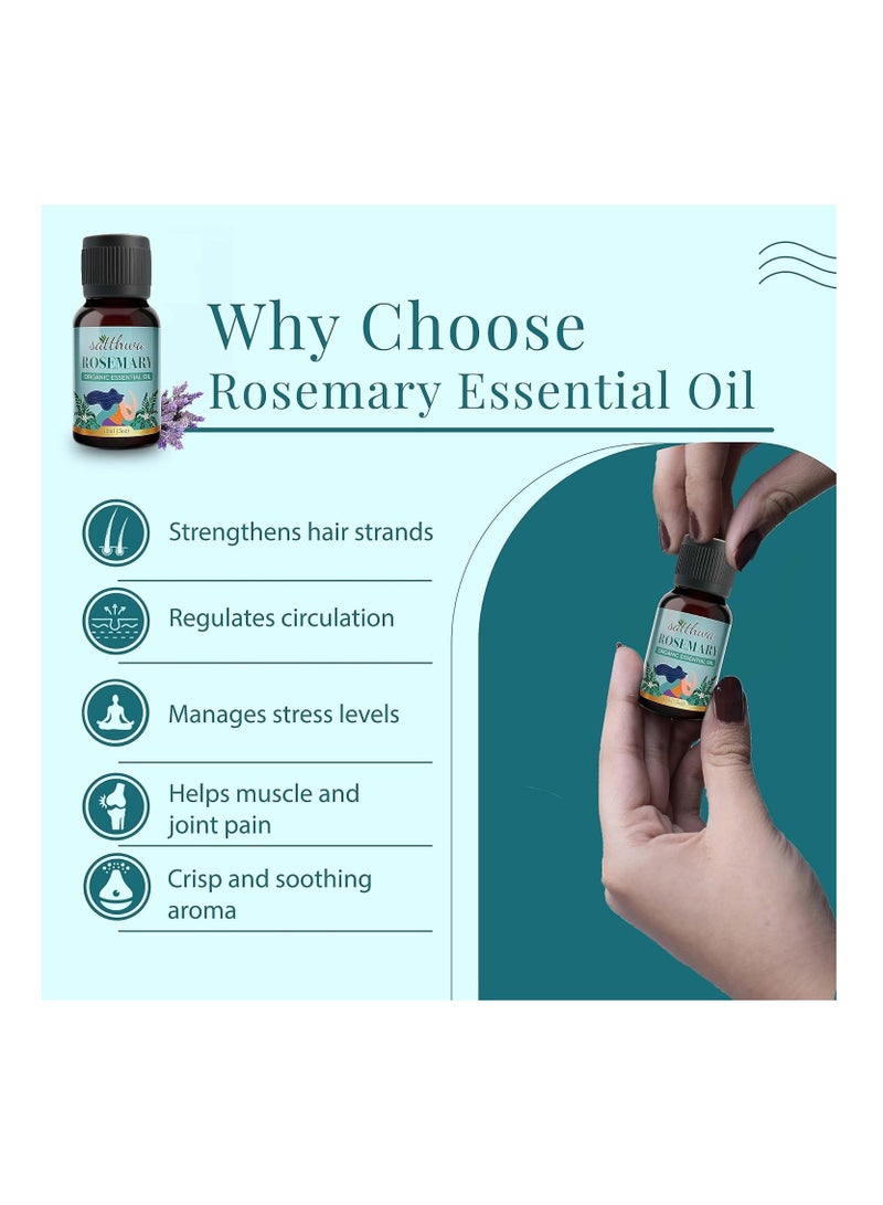 Satthwa Rosemary Essential Oil 100% Pure and Organic for Healthy Hair Scalp Hair Roots 15ml - Image 2