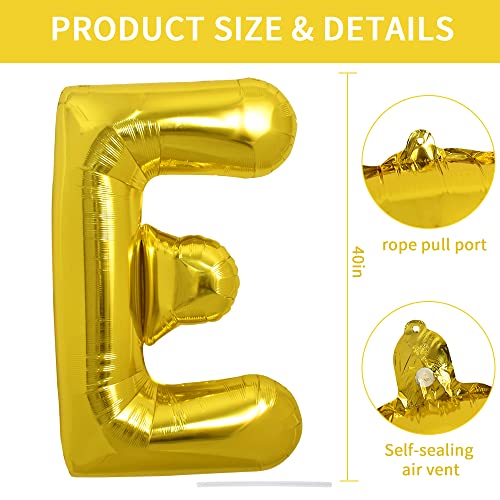 TONIFUL 40 Inch Large Gold Letter E Balloons Foil Mylar Big Balloons for 2026 New Year Eve Graduation Wedding Baby Shower Birthday Party Anniversary Supplies Decorations - Image 5