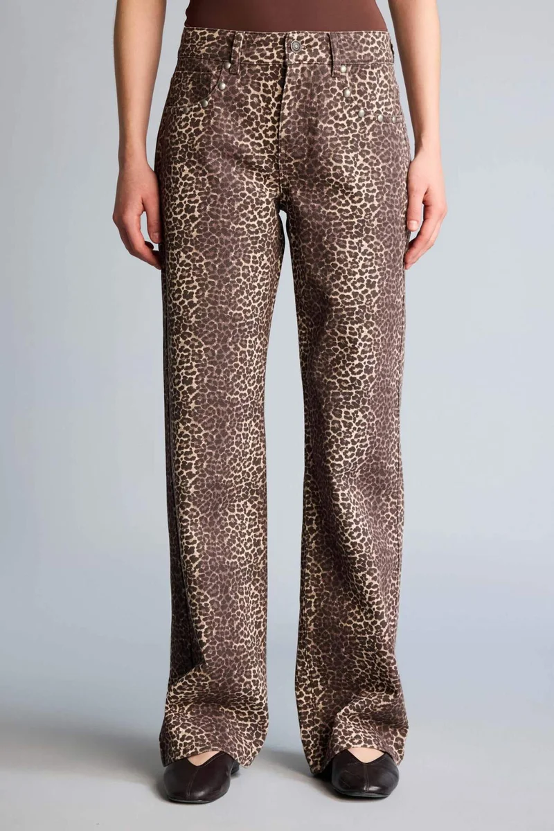DeFacto Wide Leg Animal Print Gabardine Trousers