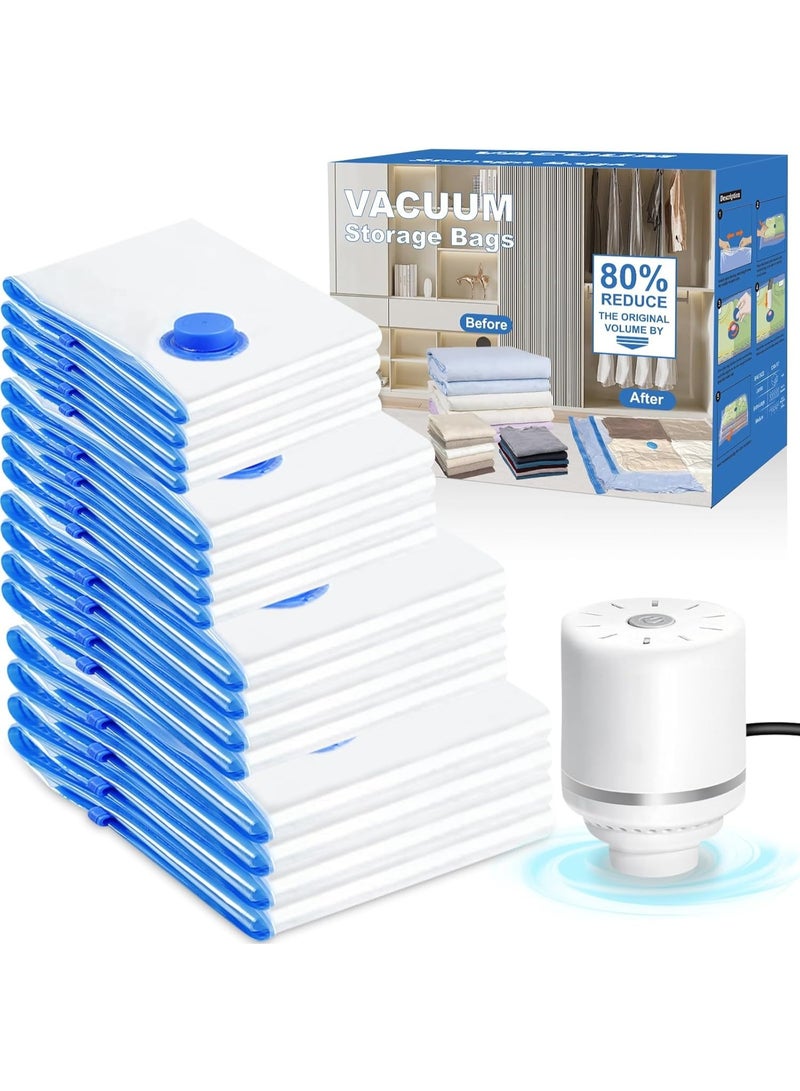 MOMENT 16 Pack Vacuum Storage Bags with Electric Pump, (4 Jumbo, 4 Large, 4 Medium, 4 Small, Bags) Space Saver Bag for Clothes, Mattress, Blanket, Duvets, Pillows, Comforters,Travel - Image 1