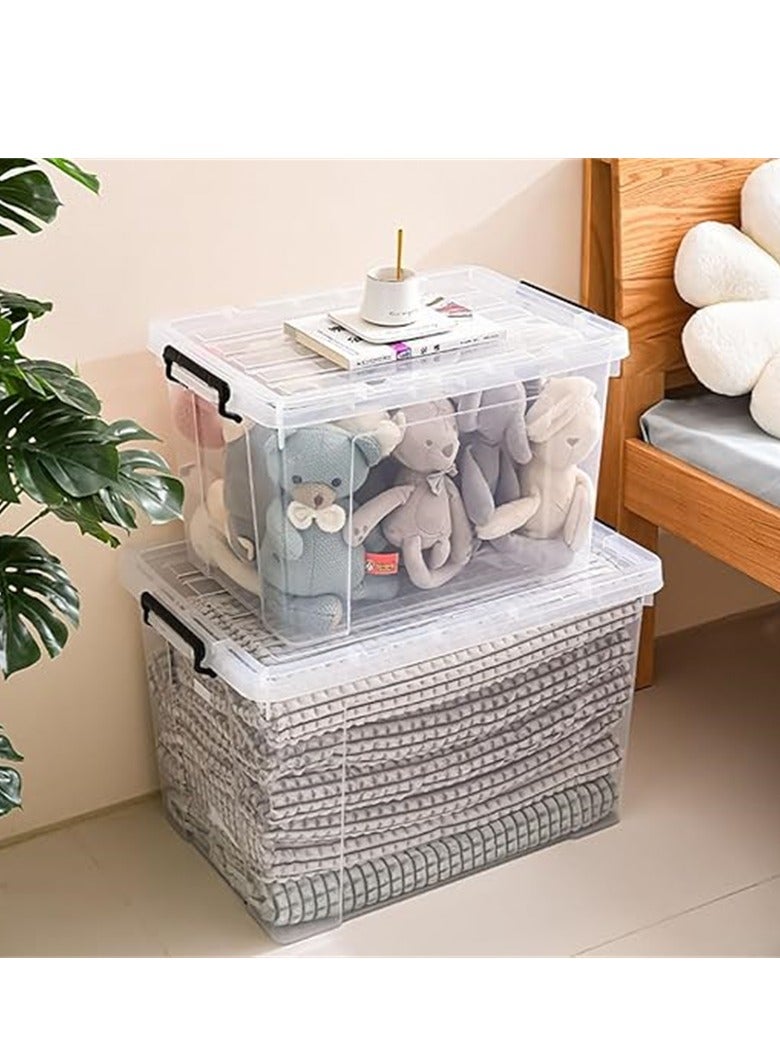 2 Pack Clear Plastic Storage Box, Storage Bins Organizer with Lids, Large Capacity Stackable Transparent Storage Container, Storing Clothes, Shoes, Toys, Books, DVDs, CDs (Transparent, 100L) - Image 2