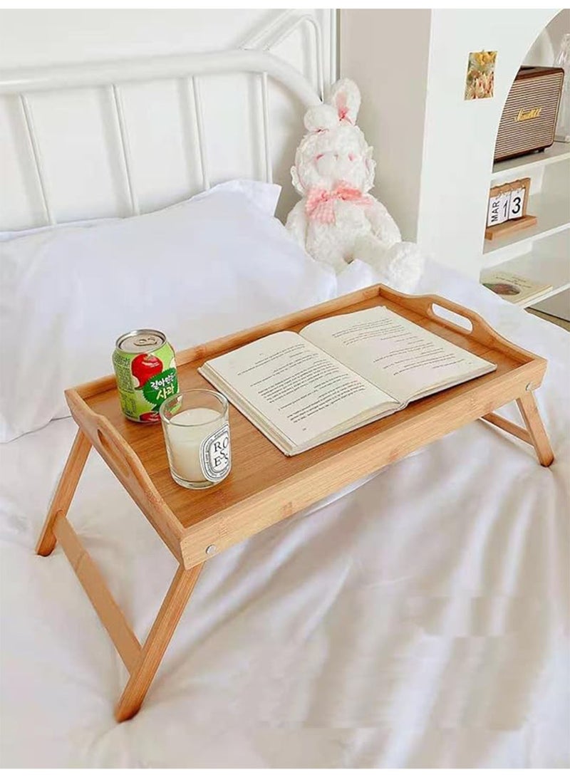 NAFEH Tray Table with Folding Legs- Bed Table Laptop Desk- Portable Breakfast Serving Tray-Bamboo Bed Tray with Legs-Bamboo Laptop Table-Laptop Table on Bed - Image 1