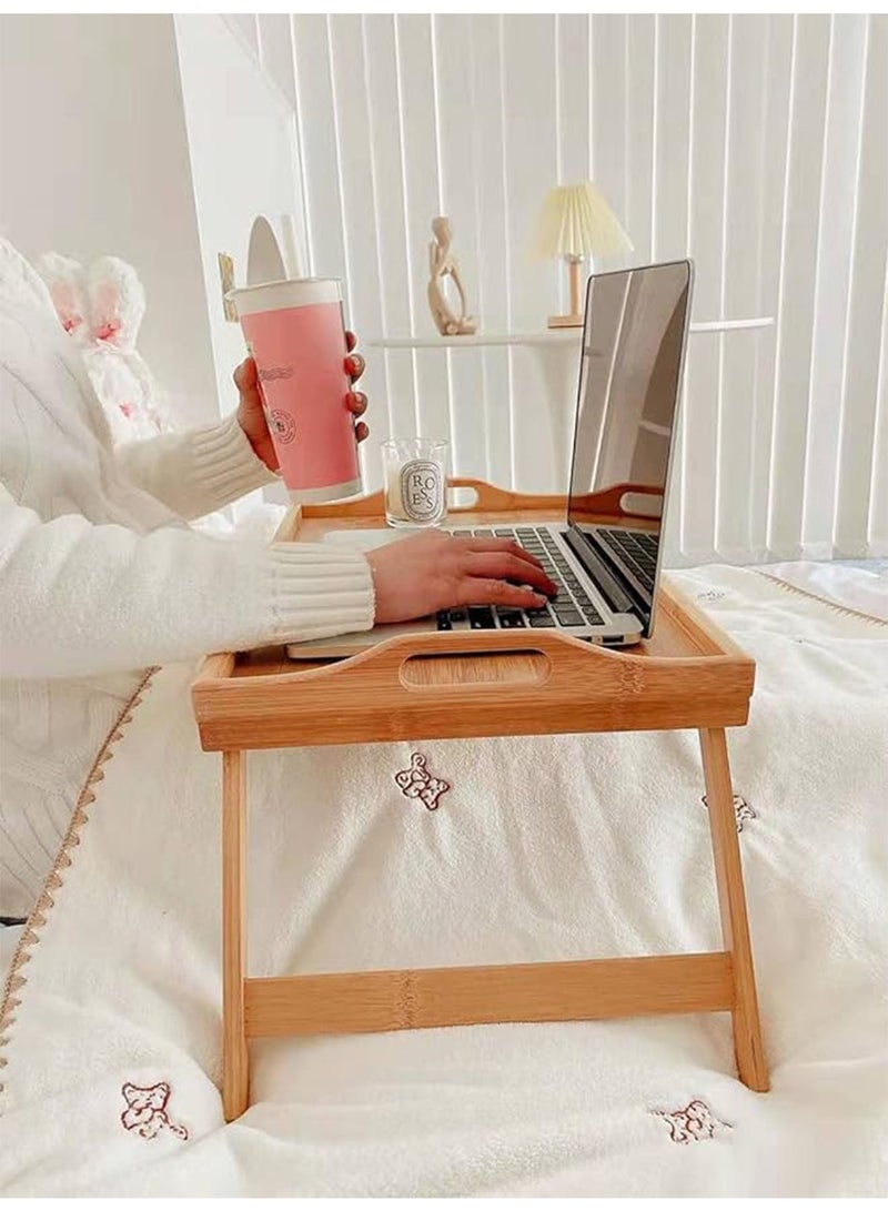 NAFEH Tray Table with Folding Legs- Bed Table Laptop Desk- Portable Breakfast Serving Tray-Bamboo Bed Tray with Legs-Bamboo Laptop Table-Laptop Table on Bed - Image 2