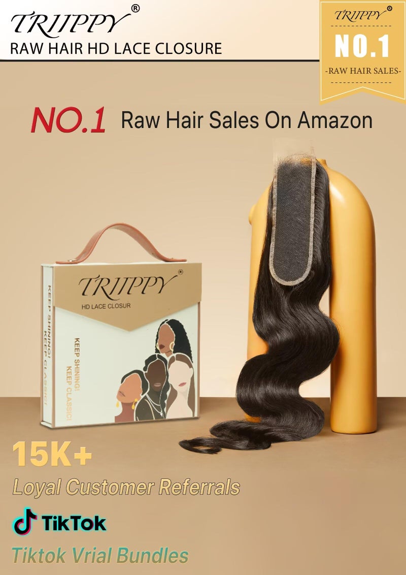 Triippy Raw Hair 2x6 HD Lace Closure Body Wave More Less Shedding than Regular Virgin Hair, 0.10mm Ultra-Thin 2x6 Swiss Real HD Lace with 100% Raw Cambodian Human Hair 14 Inches - Image 2