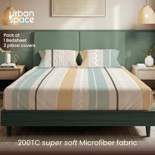 Urban Space Printed Bedsheet for Double Bed with 2 Pillow Covers, Glaced Cotton Microfiber Queen Size Bedsheet, Soft-Breathable Wrinkel Free Bedsheet (90 x 100 Inches - River Bands) - Image 2