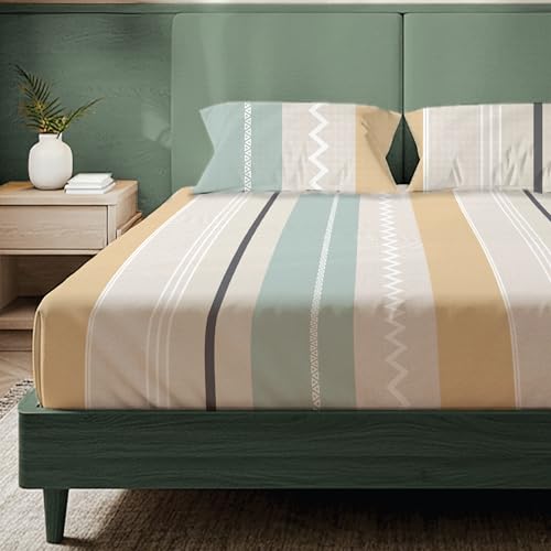 Urban Space Printed Bedsheet for Double Bed with 2 Pillow Covers, Glaced Cotton Microfiber Queen Size Bedsheet, Soft-Breathable Wrinkel Free Bedsheet (90 x 100 Inches - River Bands) - Image 1
