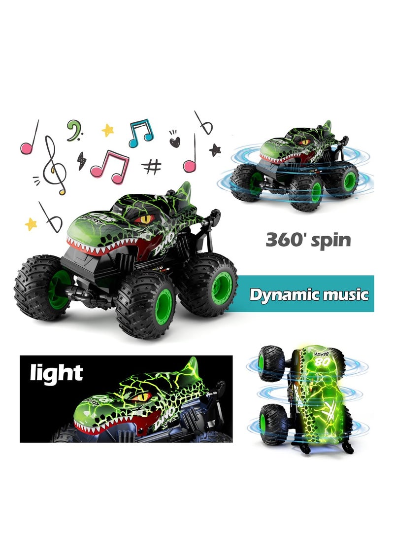 Excefore Remote Control Monster Trucks, 2.4GHz Dinosaur Remote Control Cars, Fast Stunt Car Off Road Crawler with 2 Rechargeable Batteries, Toy Gifts for 4-12 Year Old Boys and Girls (Green)  - Image 5