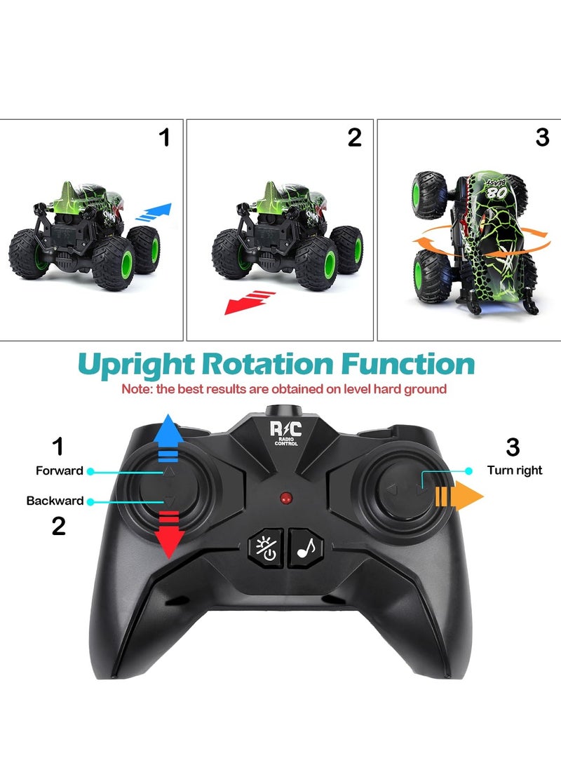 Excefore Remote Control Monster Trucks, 2.4GHz Dinosaur Remote Control Cars, Fast Stunt Car Off Road Crawler with 2 Rechargeable Batteries, Toy Gifts for 4-12 Year Old Boys and Girls (Green)  - Image 4