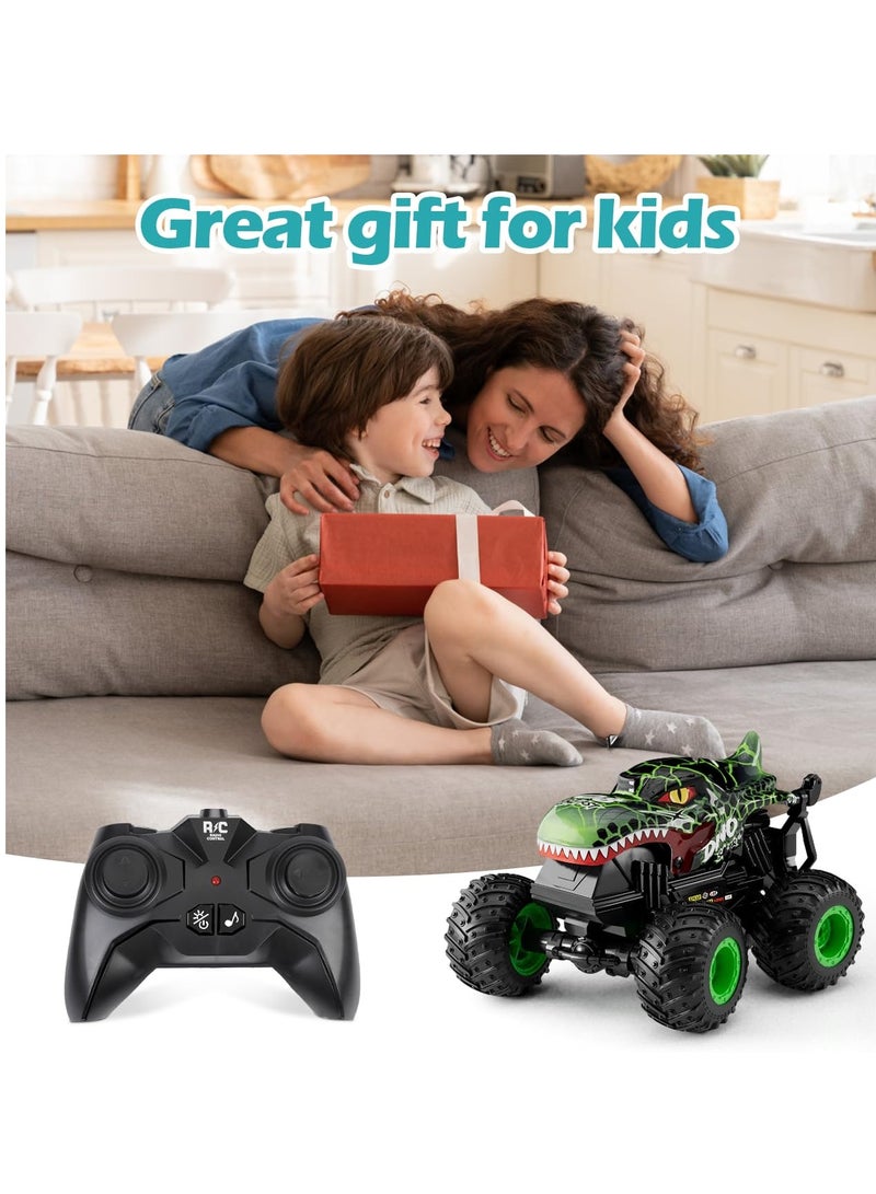 Remote Control Monster Trucks, 2.4GHz Dinosaur Remote Control Cars, Fast Stunt Car Off Road Crawler with 2 Rechargeable Batteries, Toy Gifts for 4-12 Year Old Boys and Girls (Green)