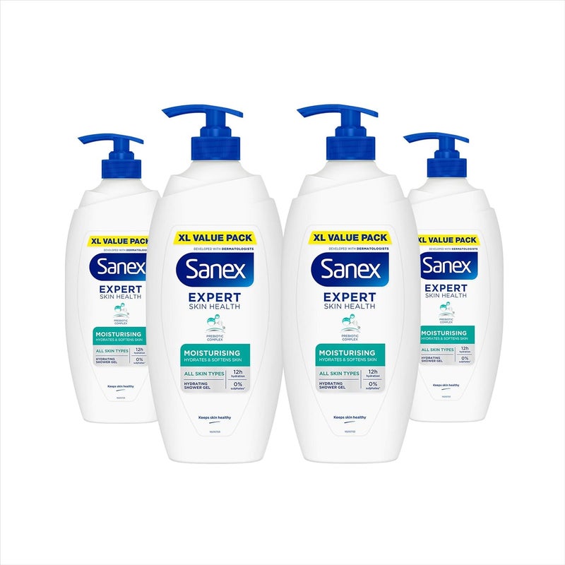 Sanex Body Wash Expert Skin Health Moisturising Shower Gel Dermatologist Tested Hydrating For All Skin Types Multipack 4 Pack 720ml Pump Bottles