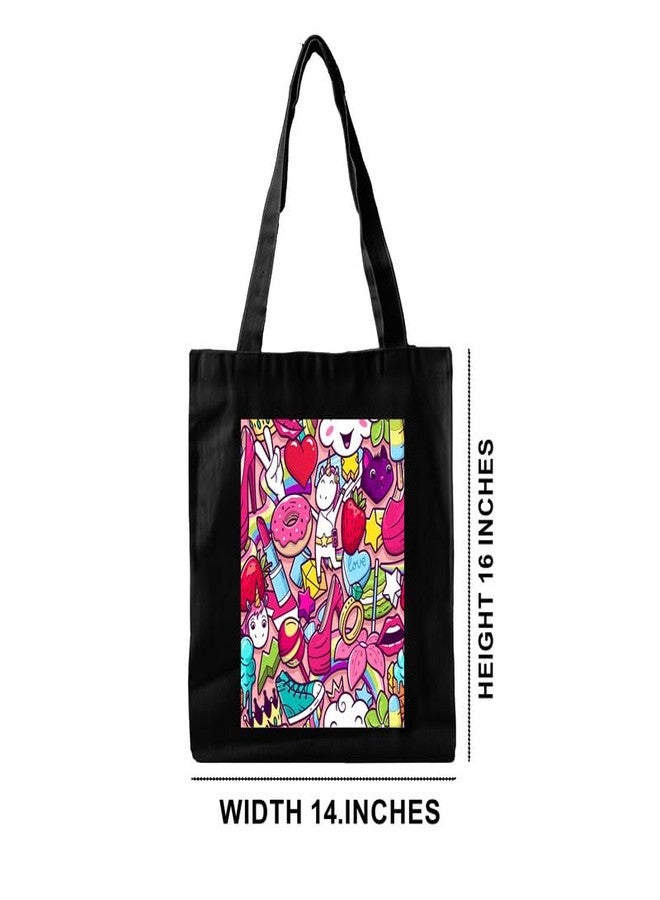 PrintingZone Girly Designs Canvas Printed Tote Bag For Women | Zipper & Pouch | Shopping/Grocery Bag | Multi-Purpose Bag | Reusable Eco-Friendly Cotton Handbags, Canvas Tote Bags For College(TB45) - Image 2