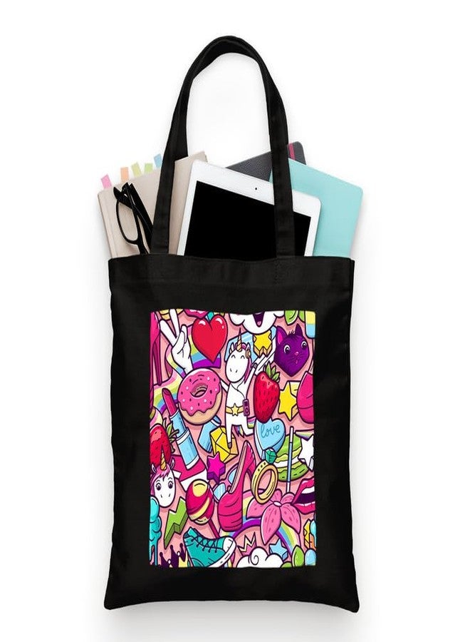 PrintingZone Girly Designs Canvas Printed Tote Bag For Women | Zipper & Pouch | Shopping/Grocery Bag | Multi-Purpose Bag | Reusable Eco-Friendly Cotton Handbags, Canvas Tote Bags For College(TB45) - Image 1