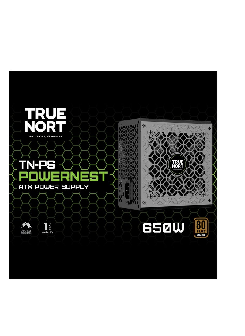 تروينورت مزود طاقة TrueNort بقدرة 650 واط، معتمد بشهادة Bronze 80 Plus، نوع ATX، بجهد 12 فولت، يحتوي على مكثفات يابانية، يوفر أداءً موثوقًا، وكفءًا، وهادئًا، ومخصصًا لأجهزة الألعاب  - Image 4