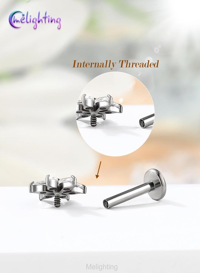 Melighting 16G Titanium G23 Flower Helix Flat Back Earring, Internally Threaded Hoop Cartilage Ring Stud, Marquise CZ Lotus Conch Lip Labret Tragus Piercing Jewelry for Women 8 mm - Image 3