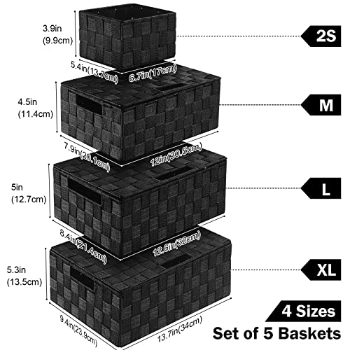 Uvellgift Storage Bins Baskets for Organizing with Lids, Storage Baskets for Shelves Stackable Woven Basket, Gift Small Basket Storage Cubes, Decorative Wicker Basket with Built-in Handles (5 Pack, Black) - Image 2